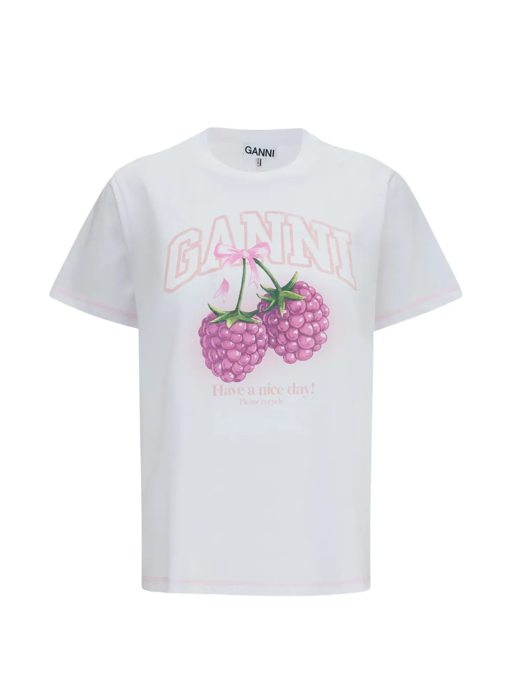 GANNI raspberry-print T-shirt - Weiß