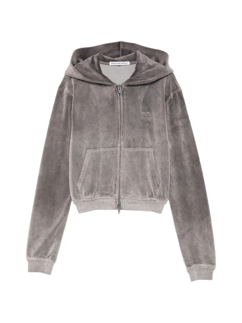 Alexander Wang crystal-embellished velour hoodie - Grey