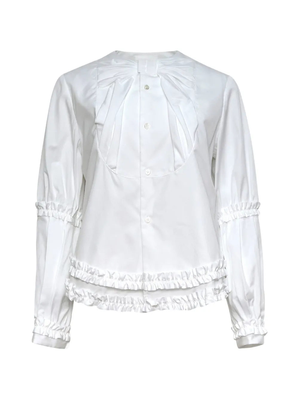 Noir Kei Ninomiya ruffled-trim bow-detail blouse - Bianco