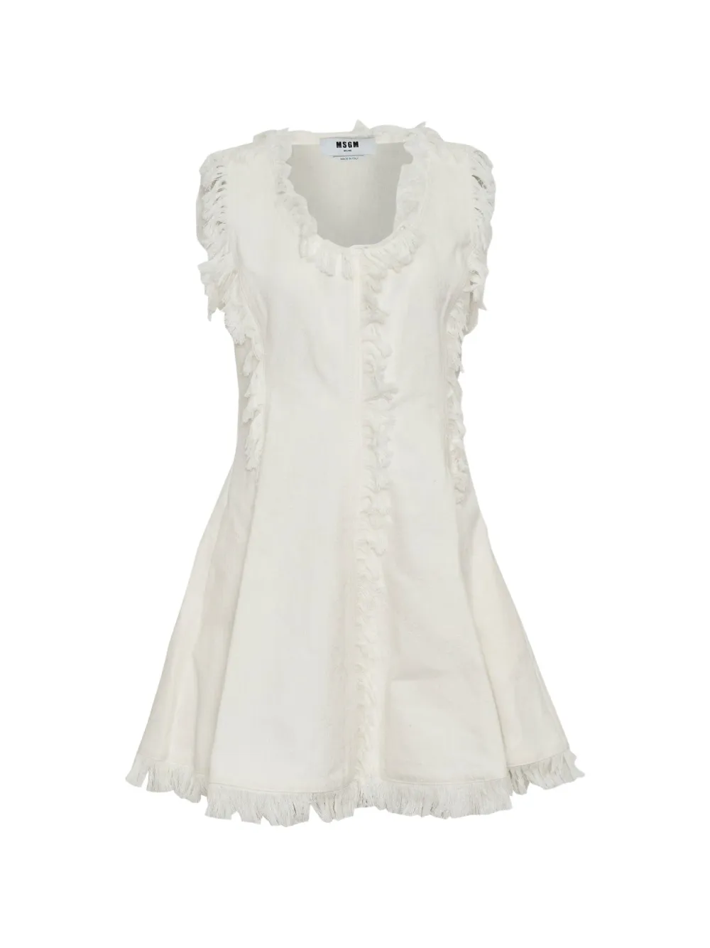 MSGM frayed-trim textured mini dress - Bianco