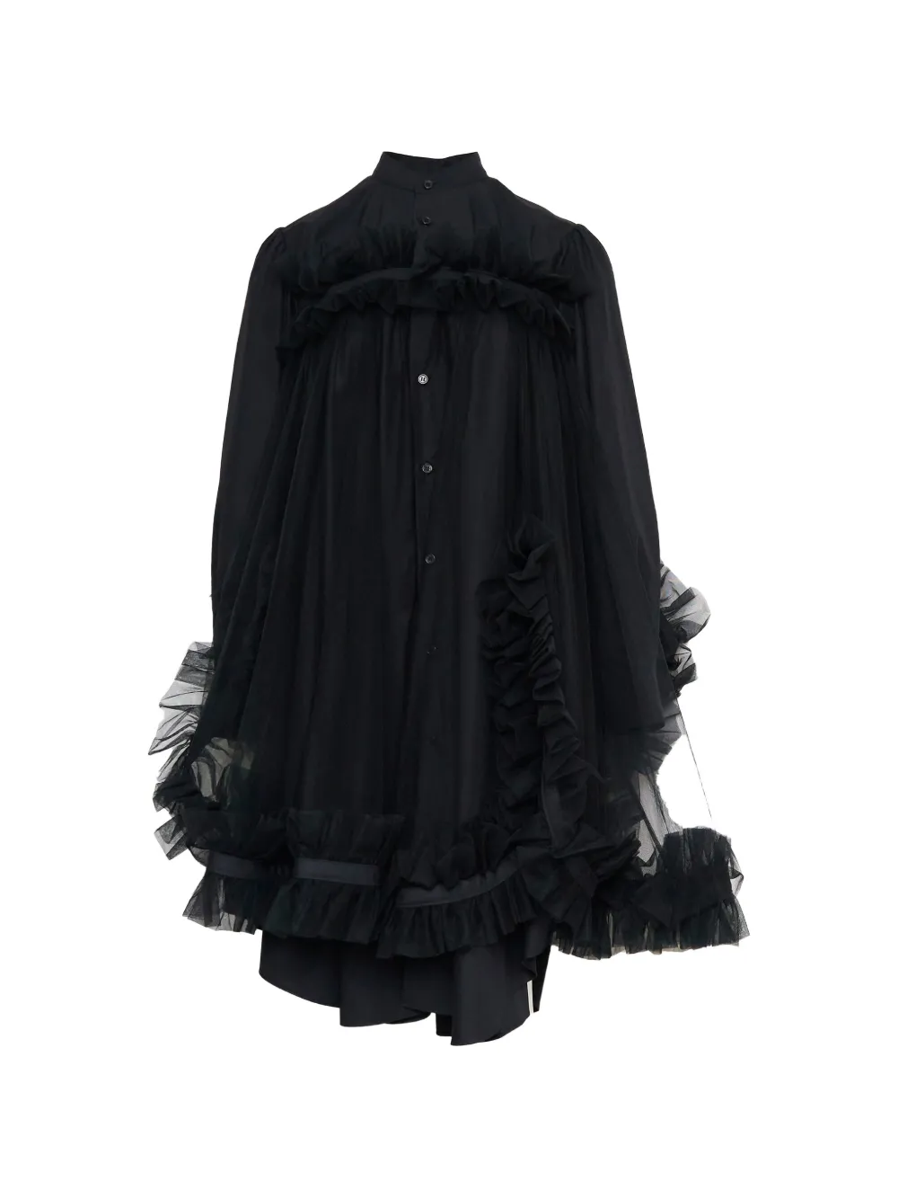 Noir Kei Ninomiya ruffled tulle-overlay blouse - Nero