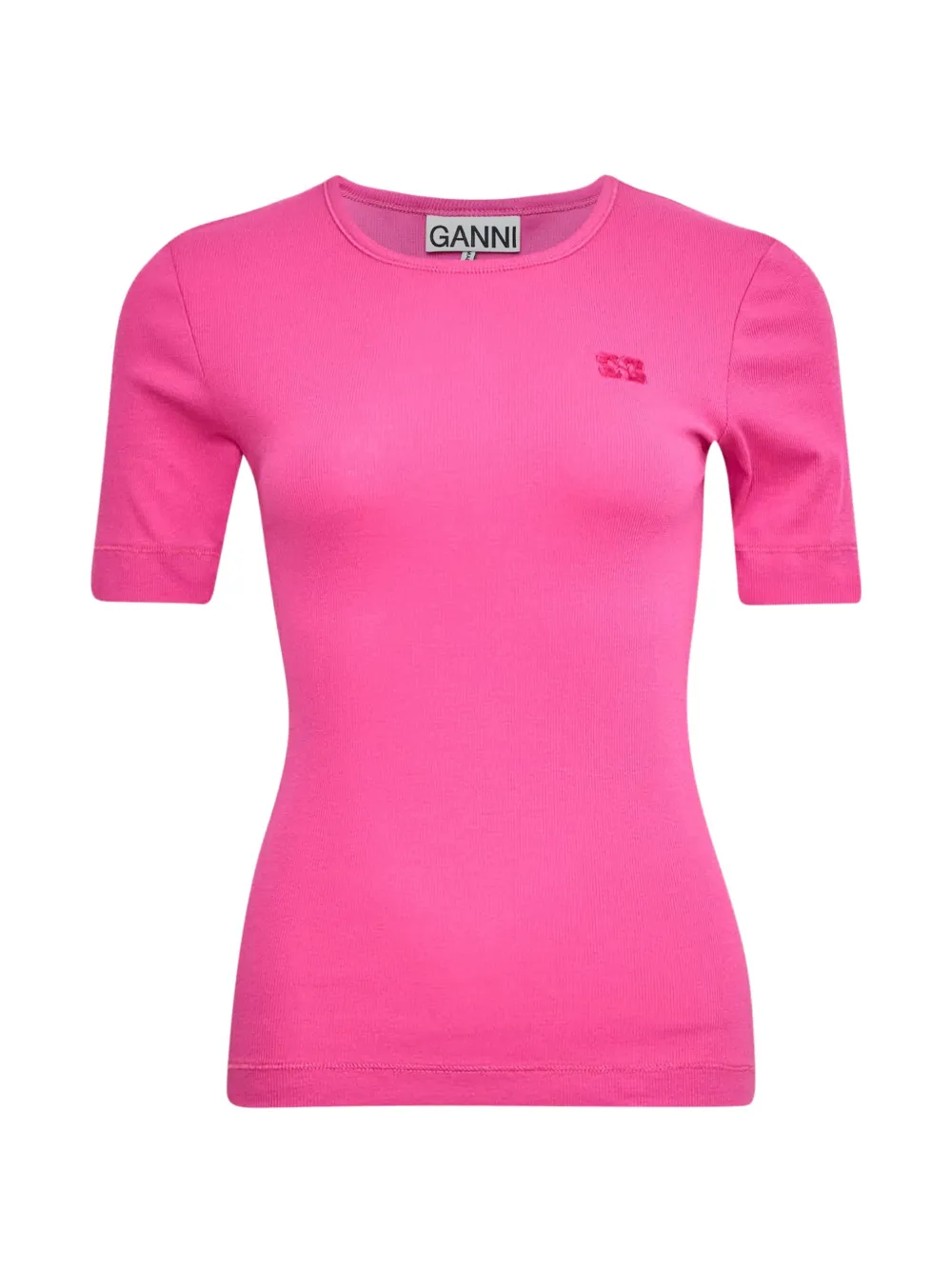 GANNI ribbed logo-embroidered T-shirt - Rosa