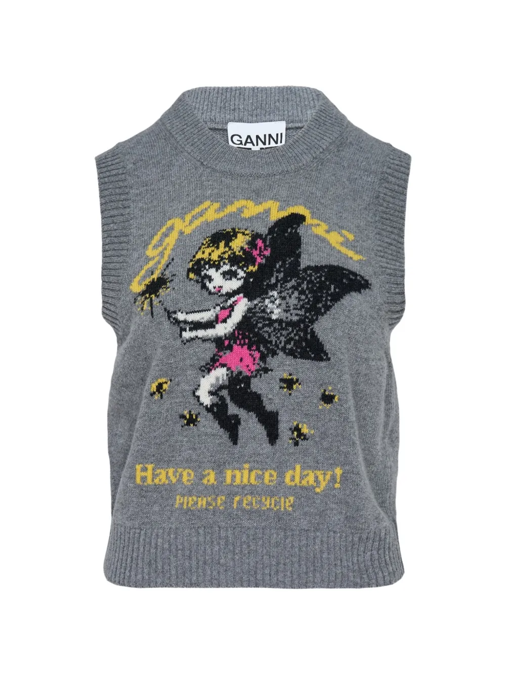 GANNI graphic-intarsia knitted vest - Grau