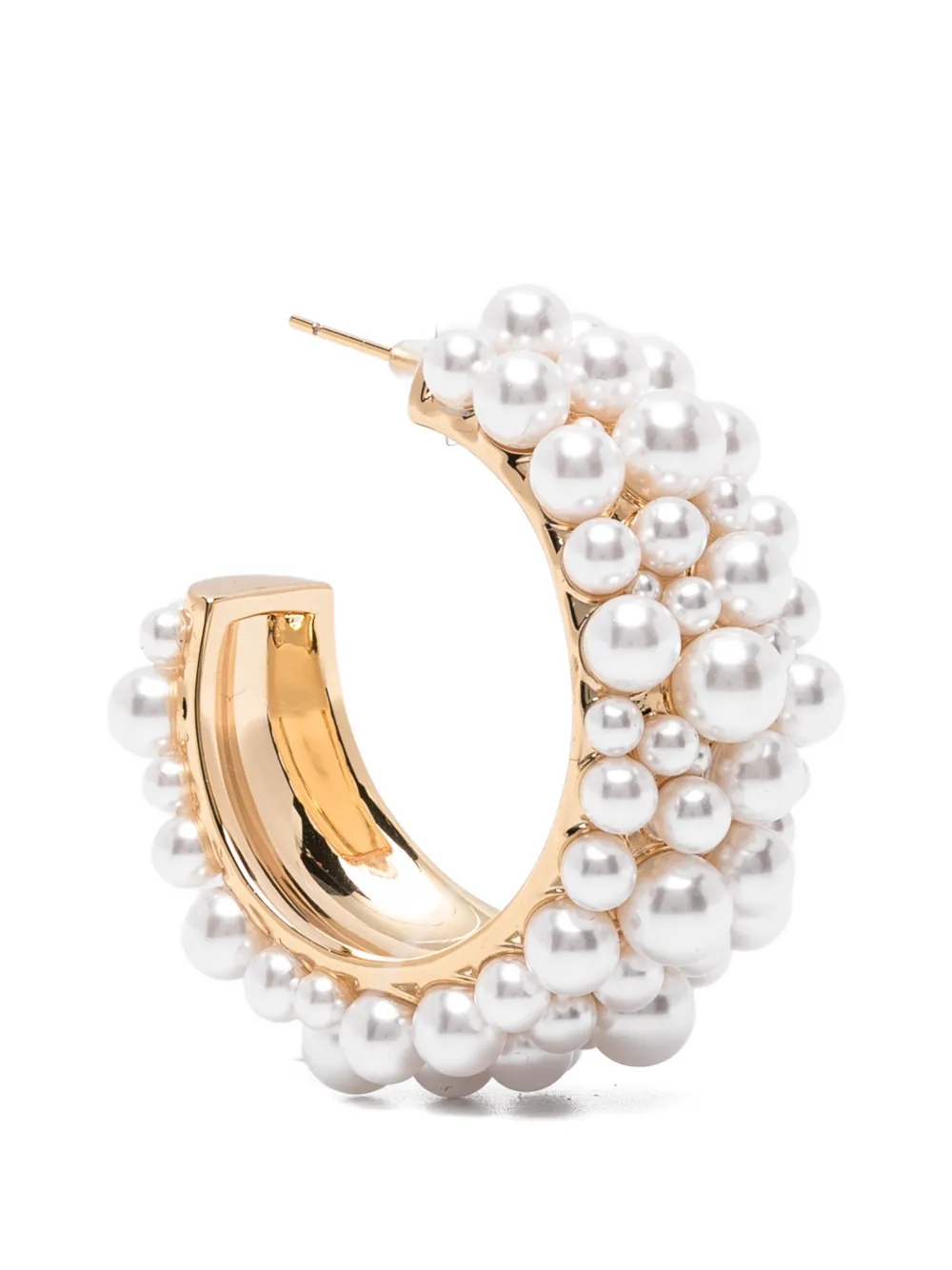 Self-Portrait pearl-embellished hoop earrings - Oro