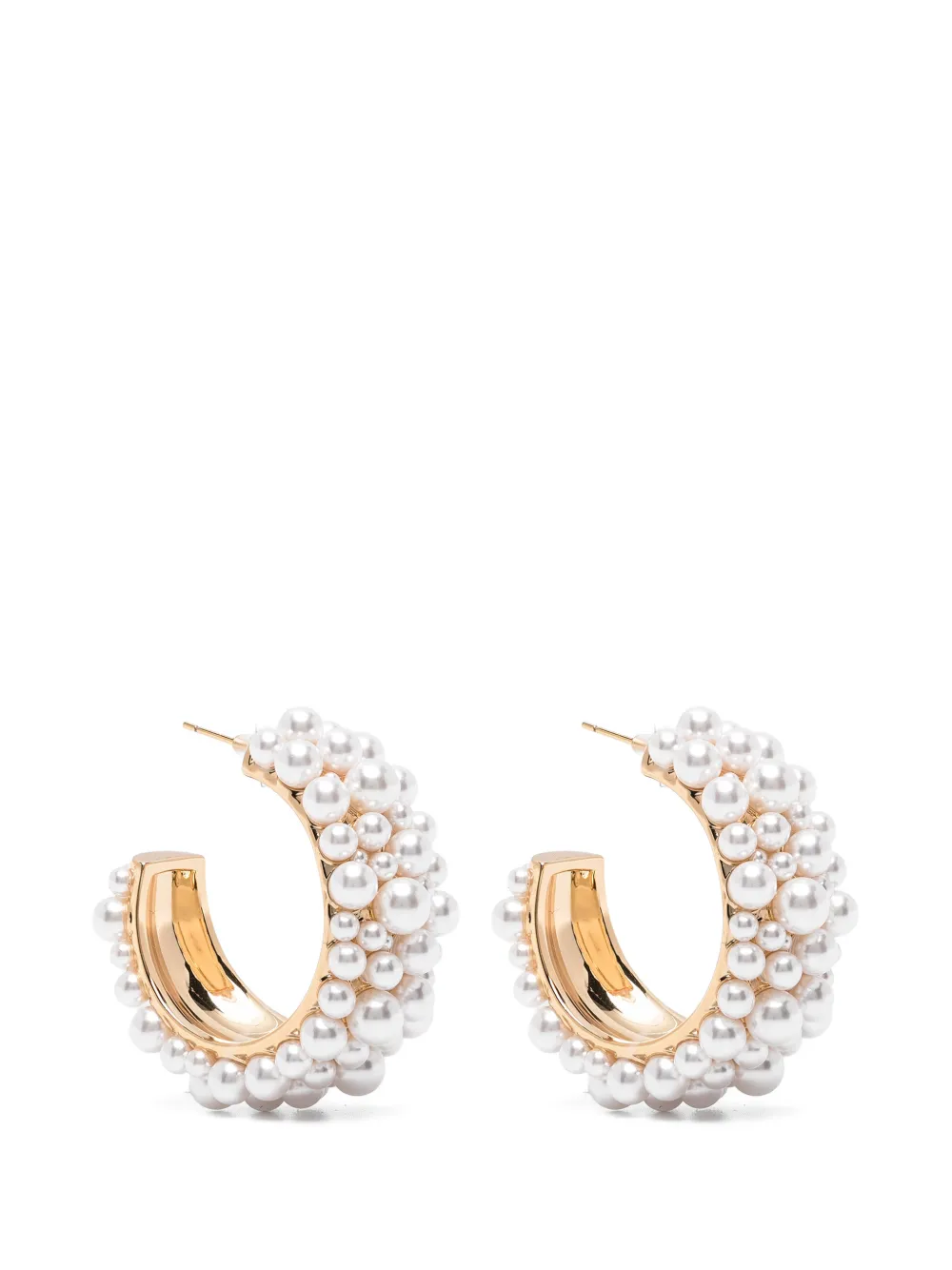 Self-Portrait pearl-embellished hoop earrings - Oro