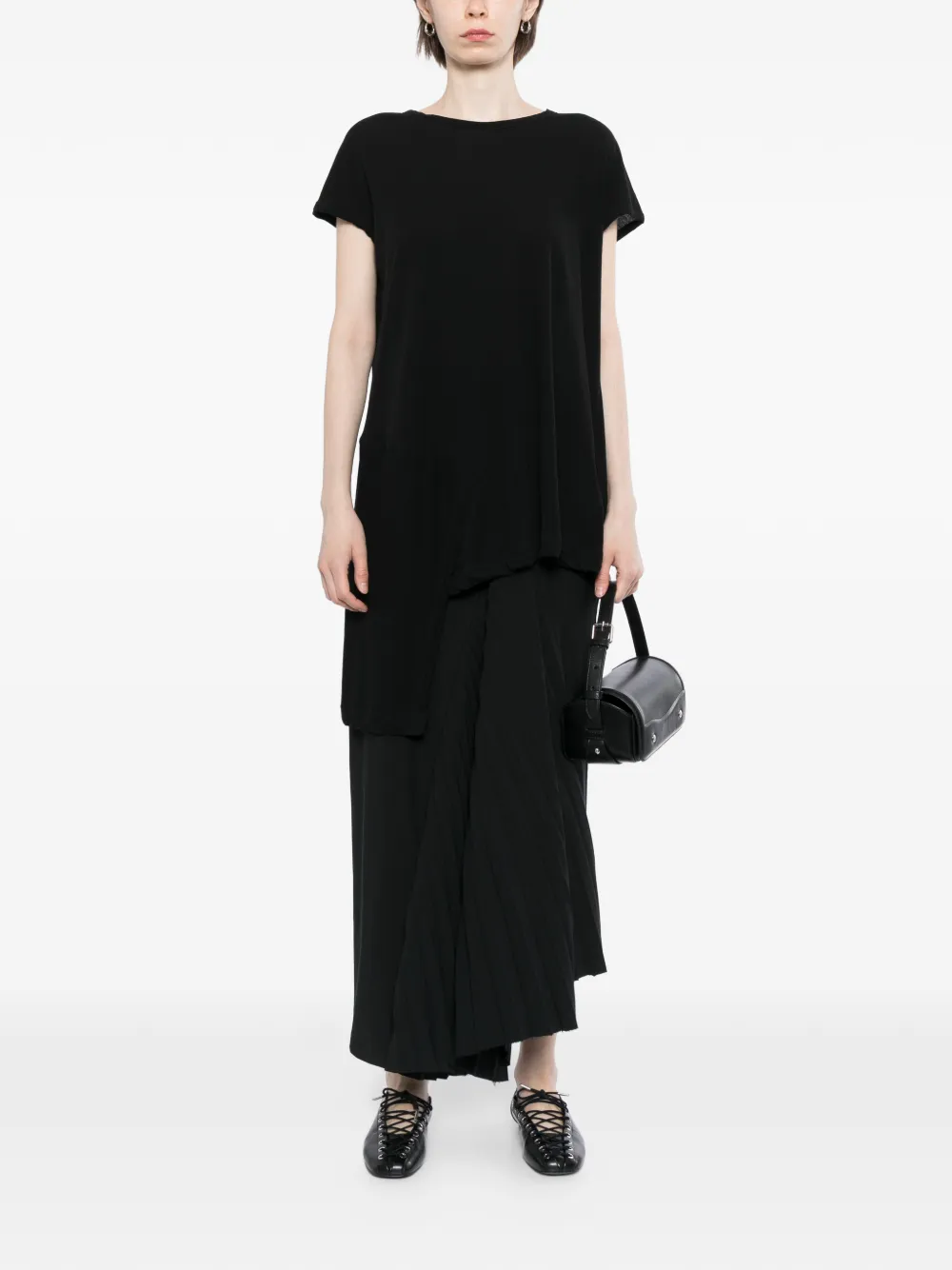 Yohji Yamamoto Asymmetrisch gelaagd T-shirt Zwart