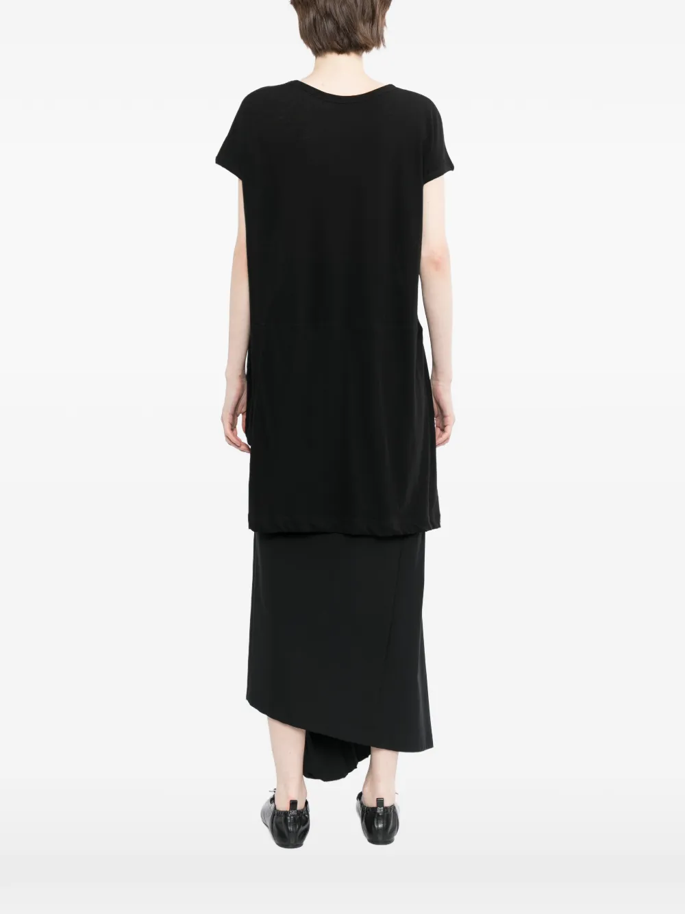 Yohji Yamamoto Asymmetrisch gelaagd T-shirt Zwart