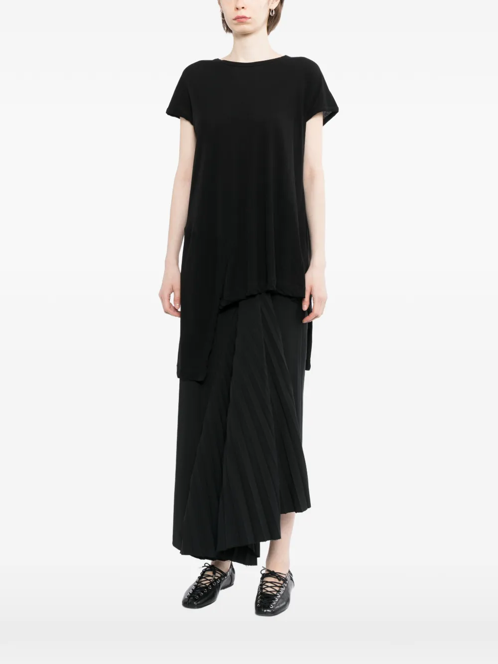 Yohji Yamamoto Asymmetrisch gelaagd T-shirt Zwart