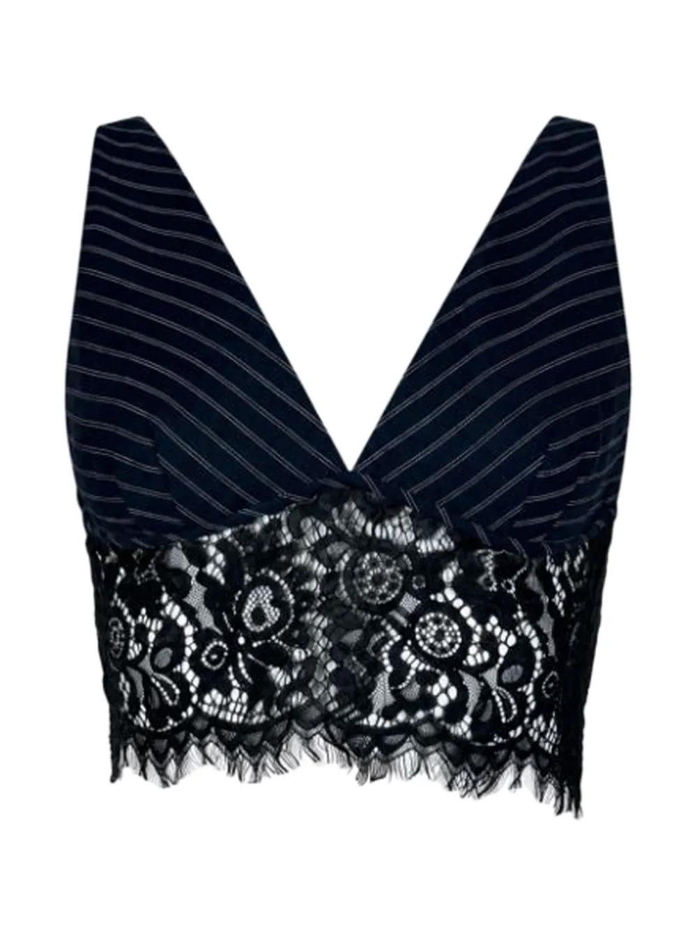 PINKO lace-trim pinstripe-pattern top - Schwarz