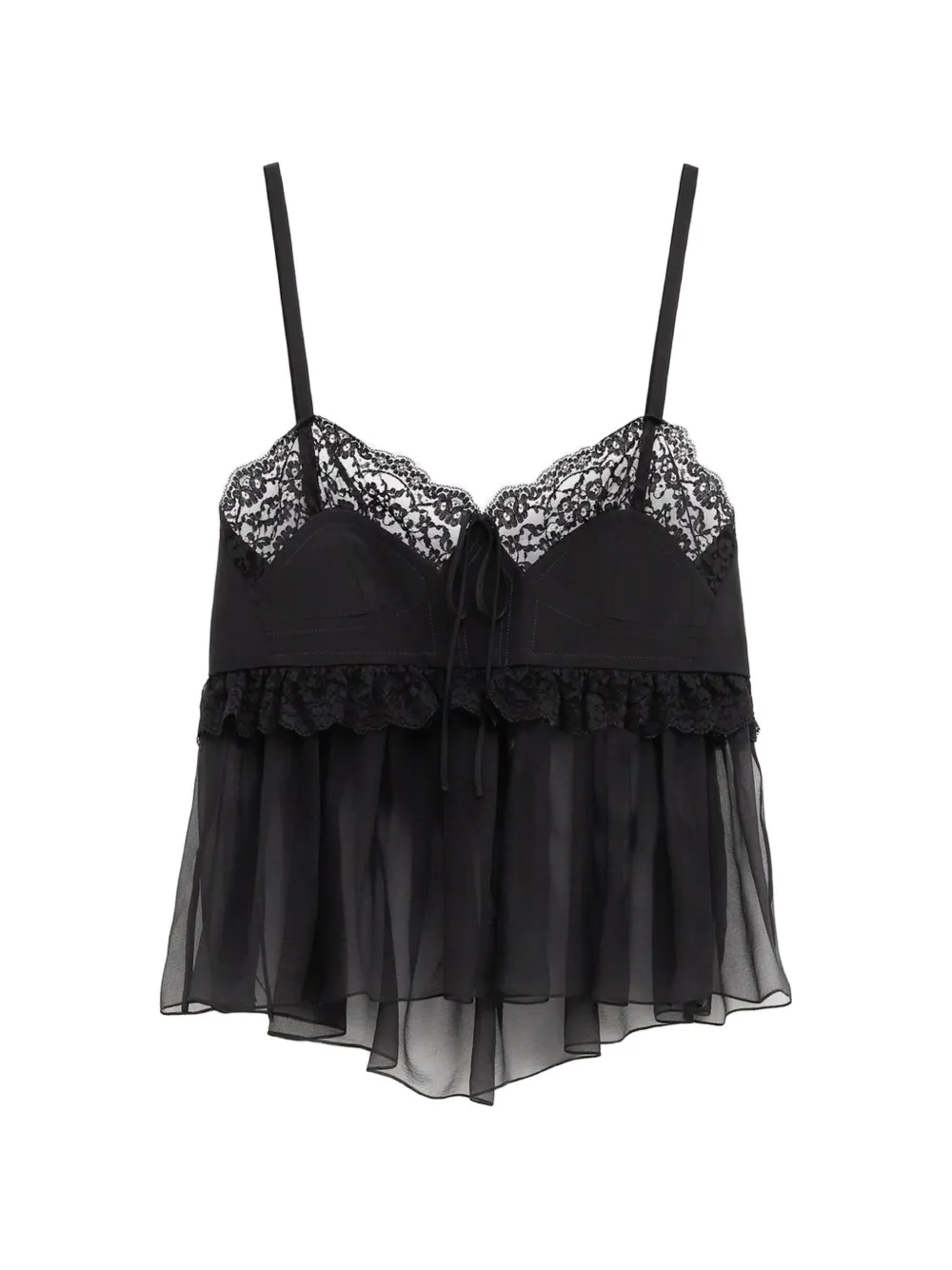 Chloé lace-trim ruffled top - Nero