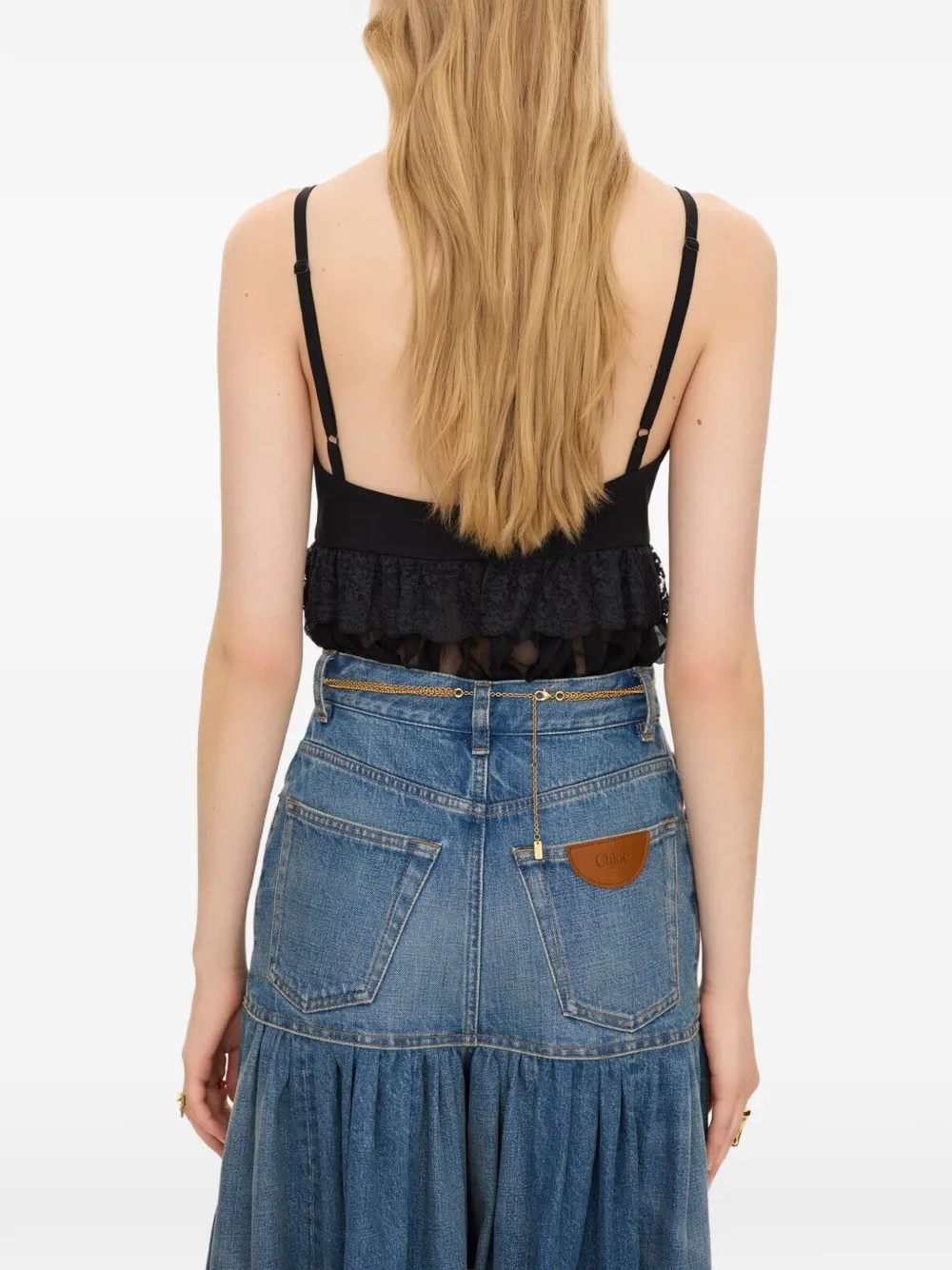 Chloé Lingerie Top with Thin Straps in Crêpe De Chine in Black, view 3