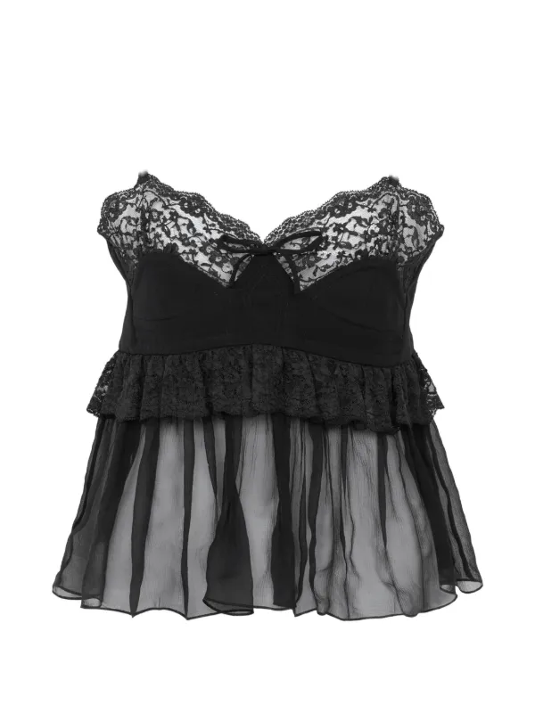 Chloé Lingerie Top with Thin Straps in Crêpe De Chine in Black