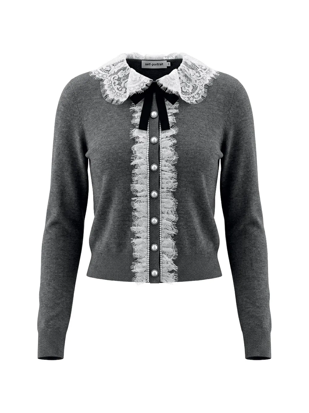 Self-Portrait lace-collar bow-detail cardigan - Grigio
