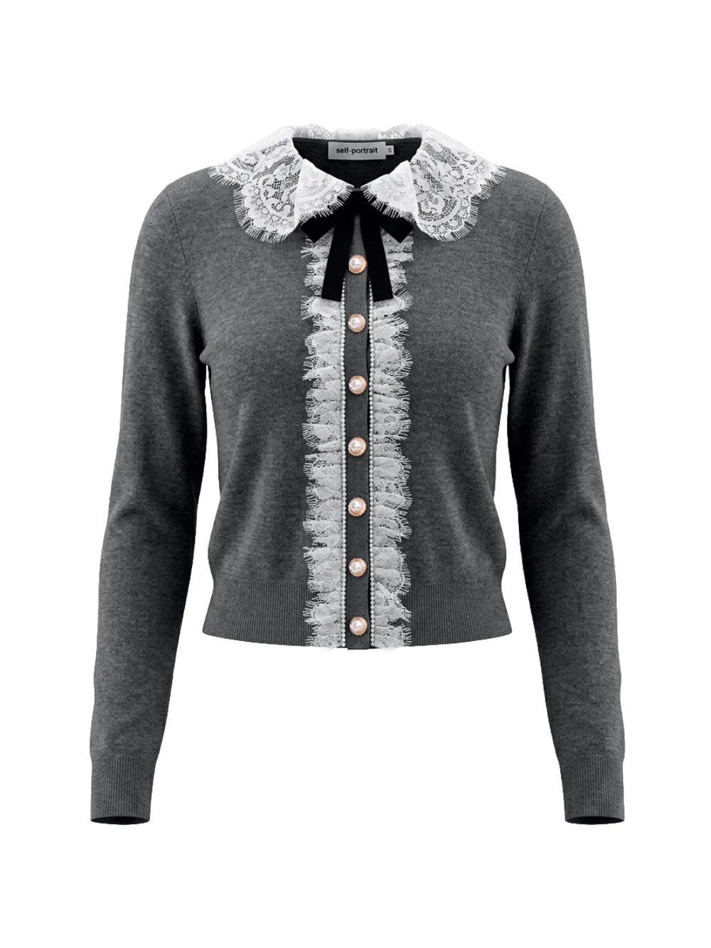 Self-Portrait lace-collar bow-detail cardigan - Grigio