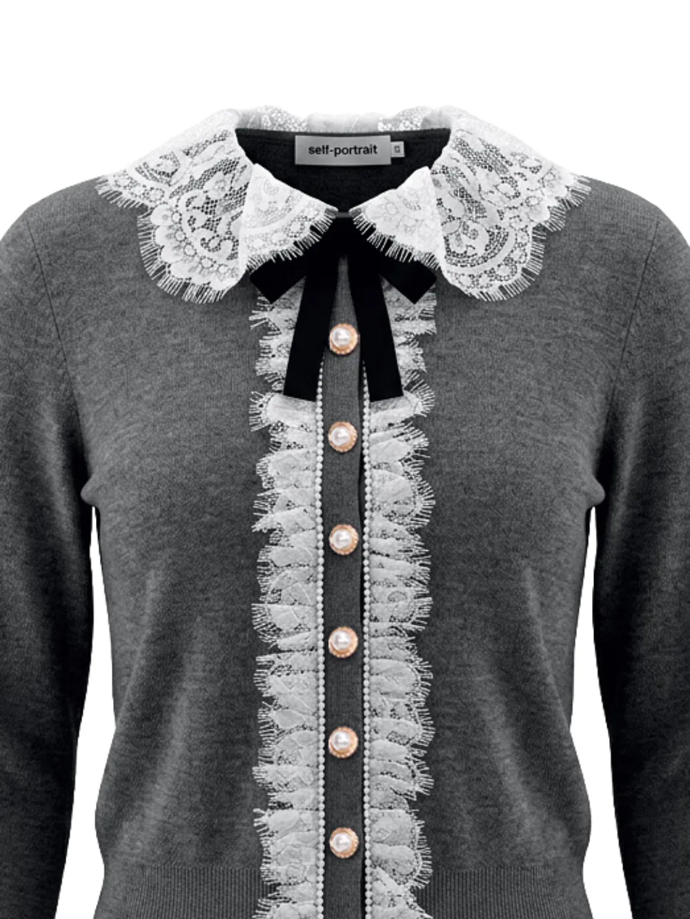 Self-Portrait Lace-collar Bow-detail Cardigan in Grey, view 2