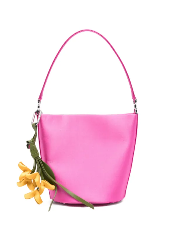 Self-Portrait Satin Floral-charm Bucket Bag in Pink
