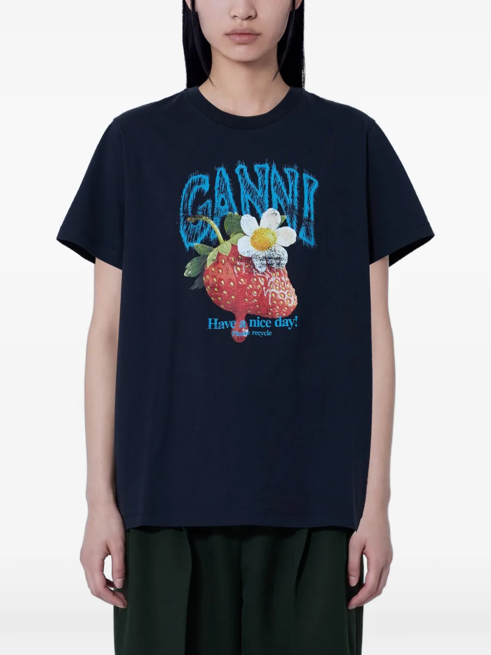 GANNI T-shirt met aardbeienprint Zwart