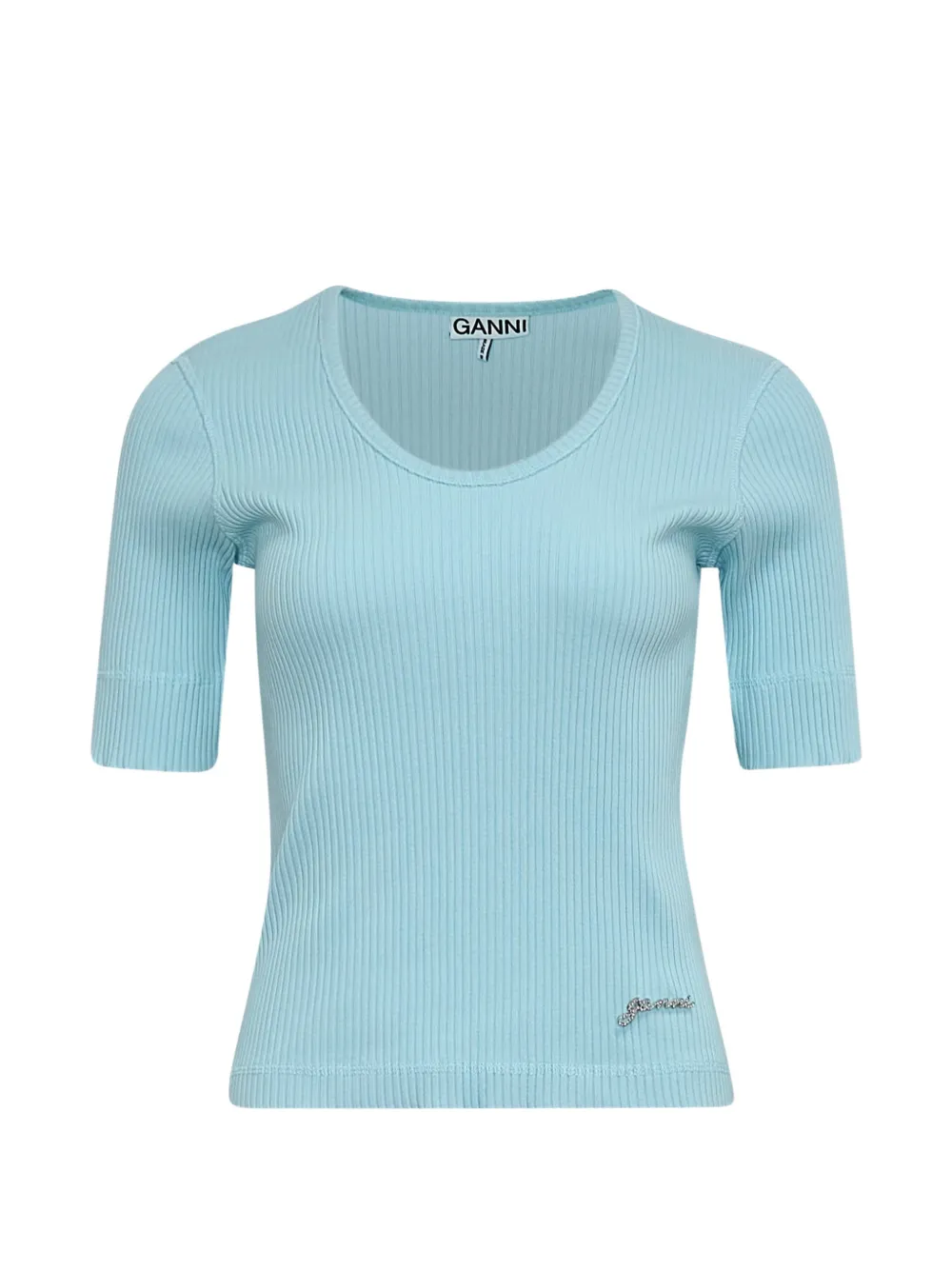 GANNI ribbed logo-embellished T-shirt - Blu