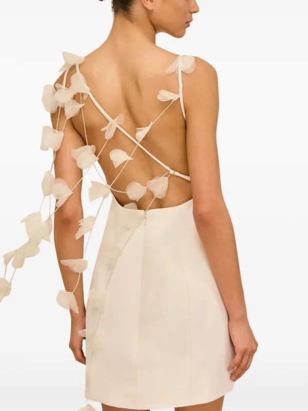 cult gaia backless dress Cult Gaia floral-embellished Backless Mini Dress | Neutrals