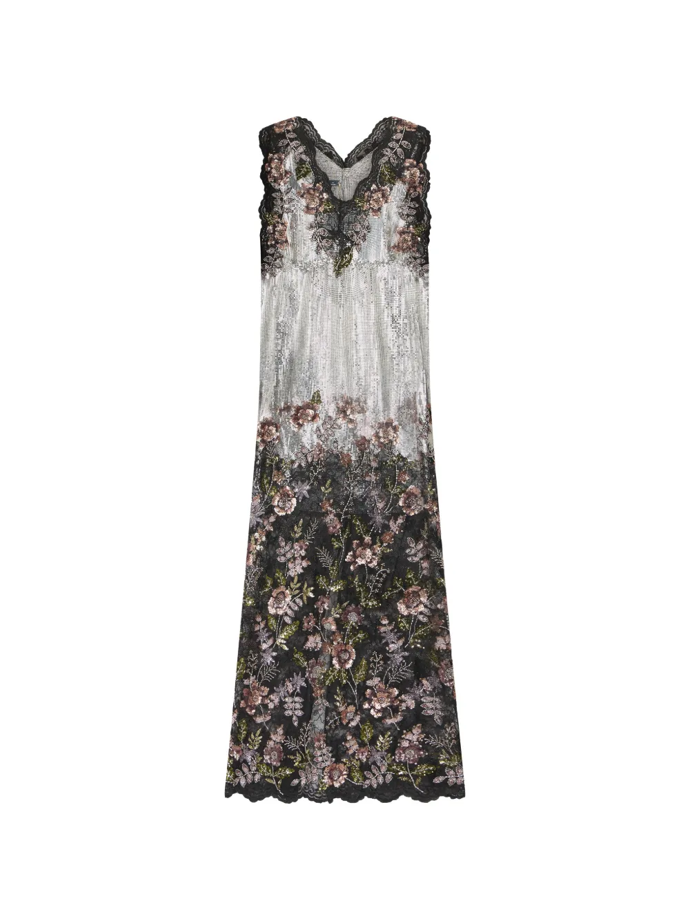 Rabanne floral-embroidered chainmail maxi dress - Nero