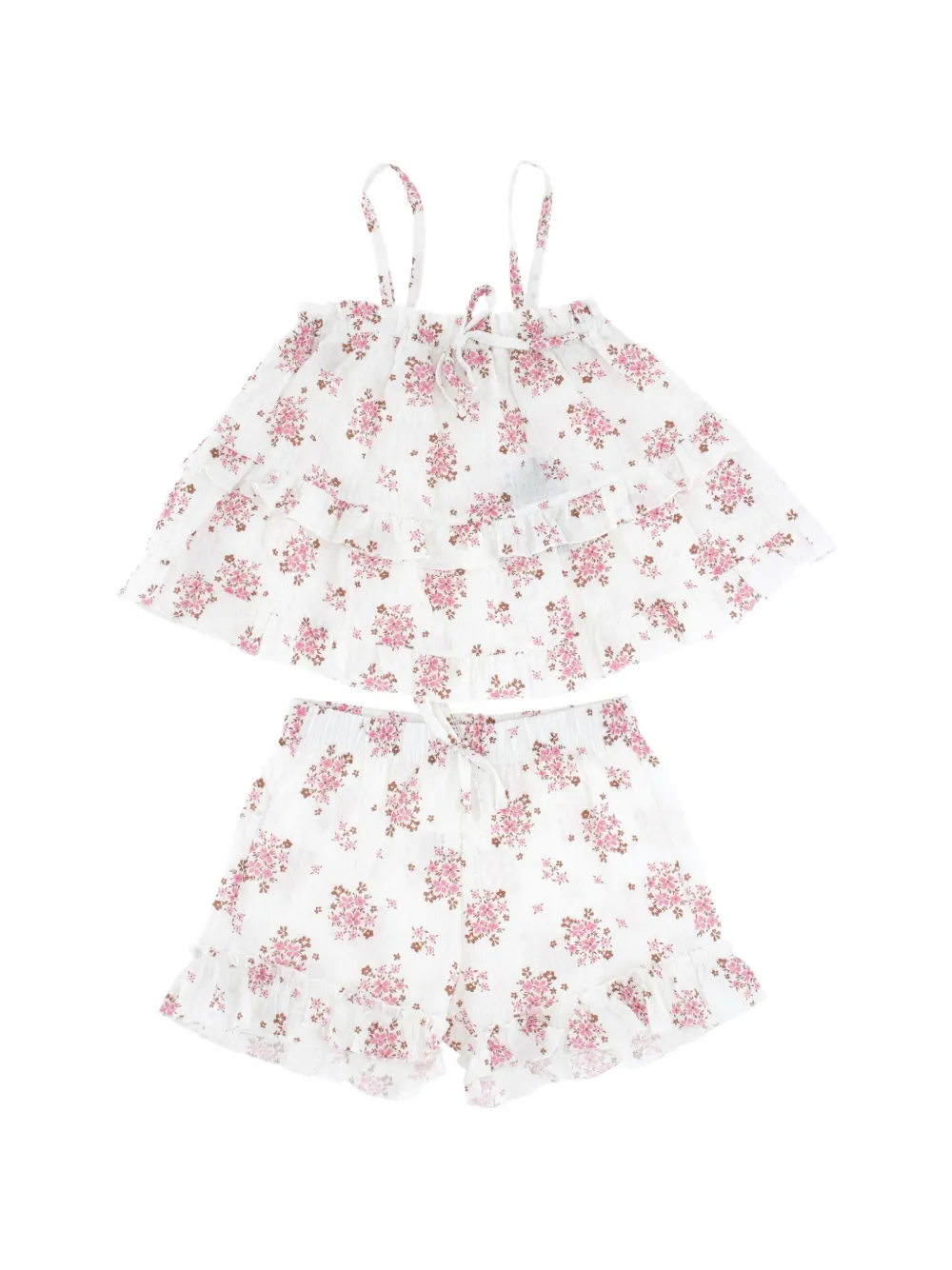 LALALU floral-print shorts and blouse set - White