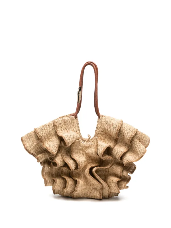 Zimmermann Medium Goldentime Ruffled-detail Tote Bag in Neutrals