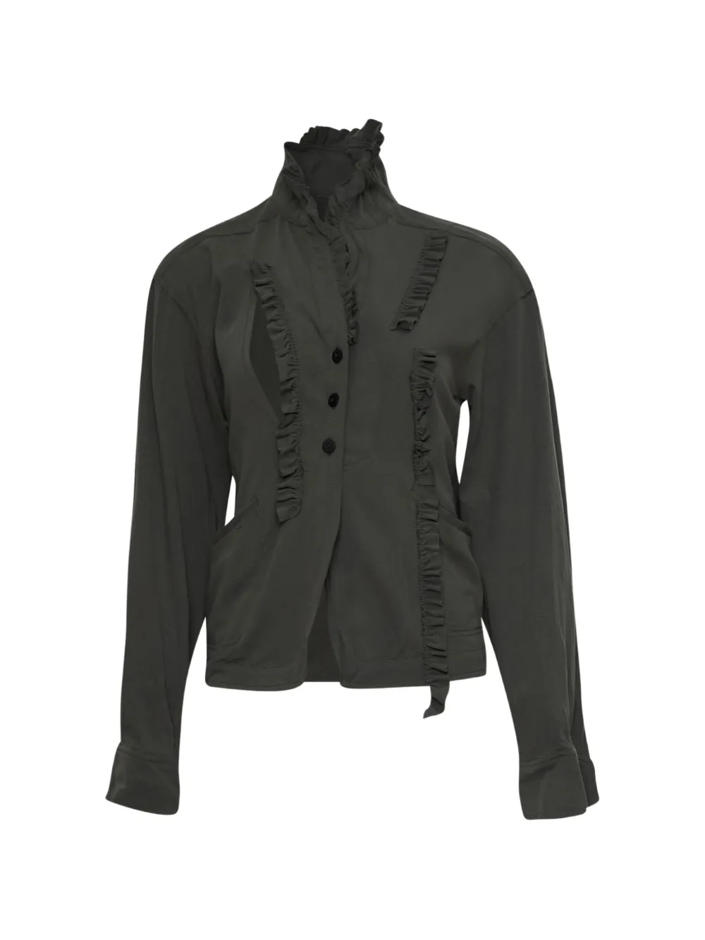 Open YY ruffled-neck fitted jacket - Verde