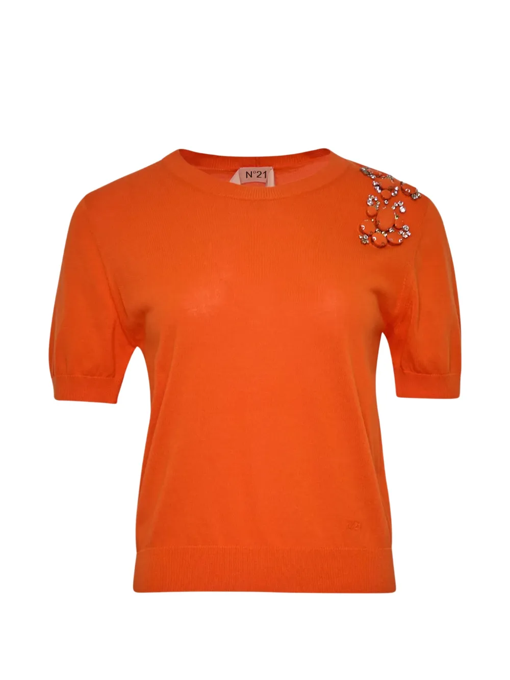 N°21 Crystal-embellished Short-sleeve Sweater In Orange