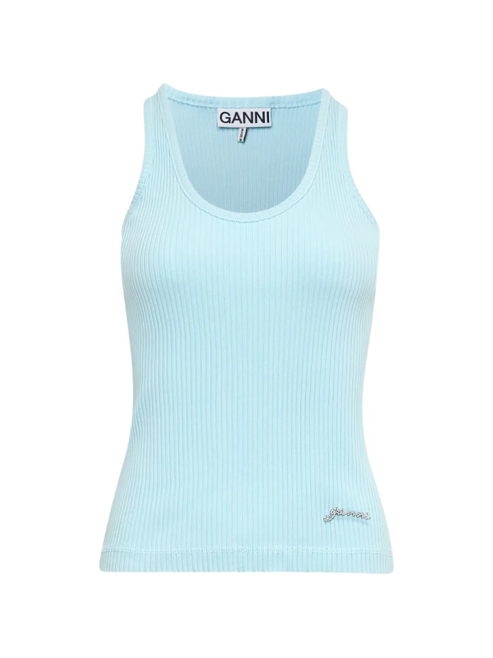 GANNI ribbed-knit logo-embellished tank top - Blau