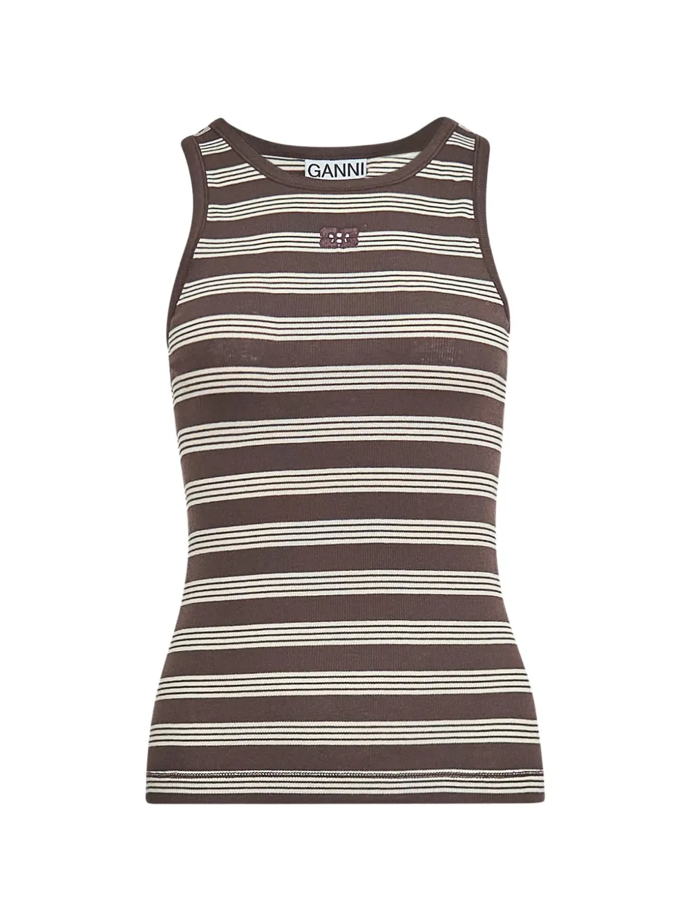 GANNI striped ribbed-knit tank top - Marrone