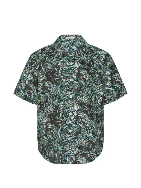 Auralee Printed Silk Shirt in Green