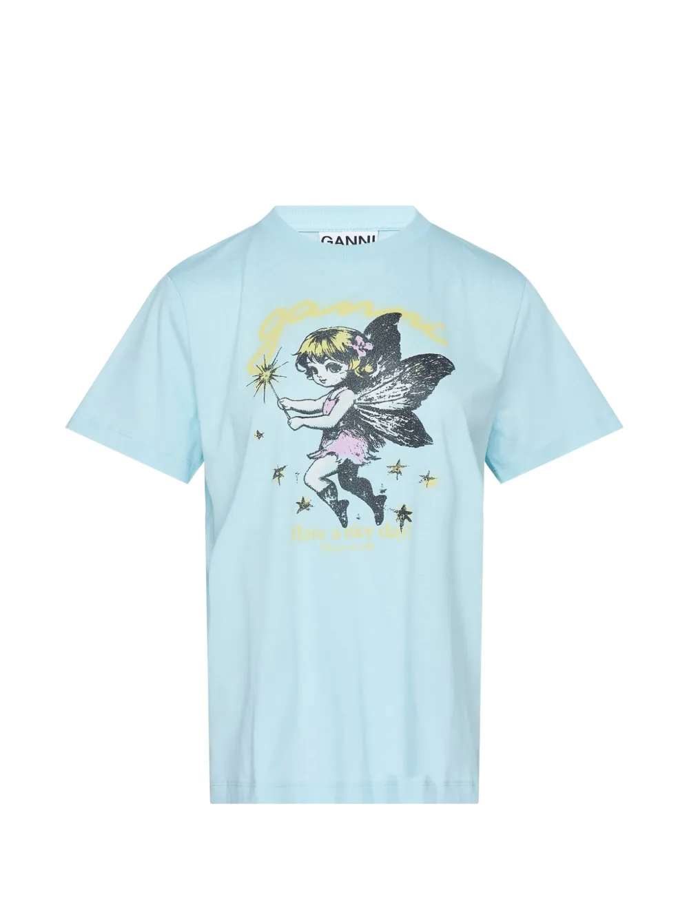 GANNI fairy-print jersey T-shirt - Blau