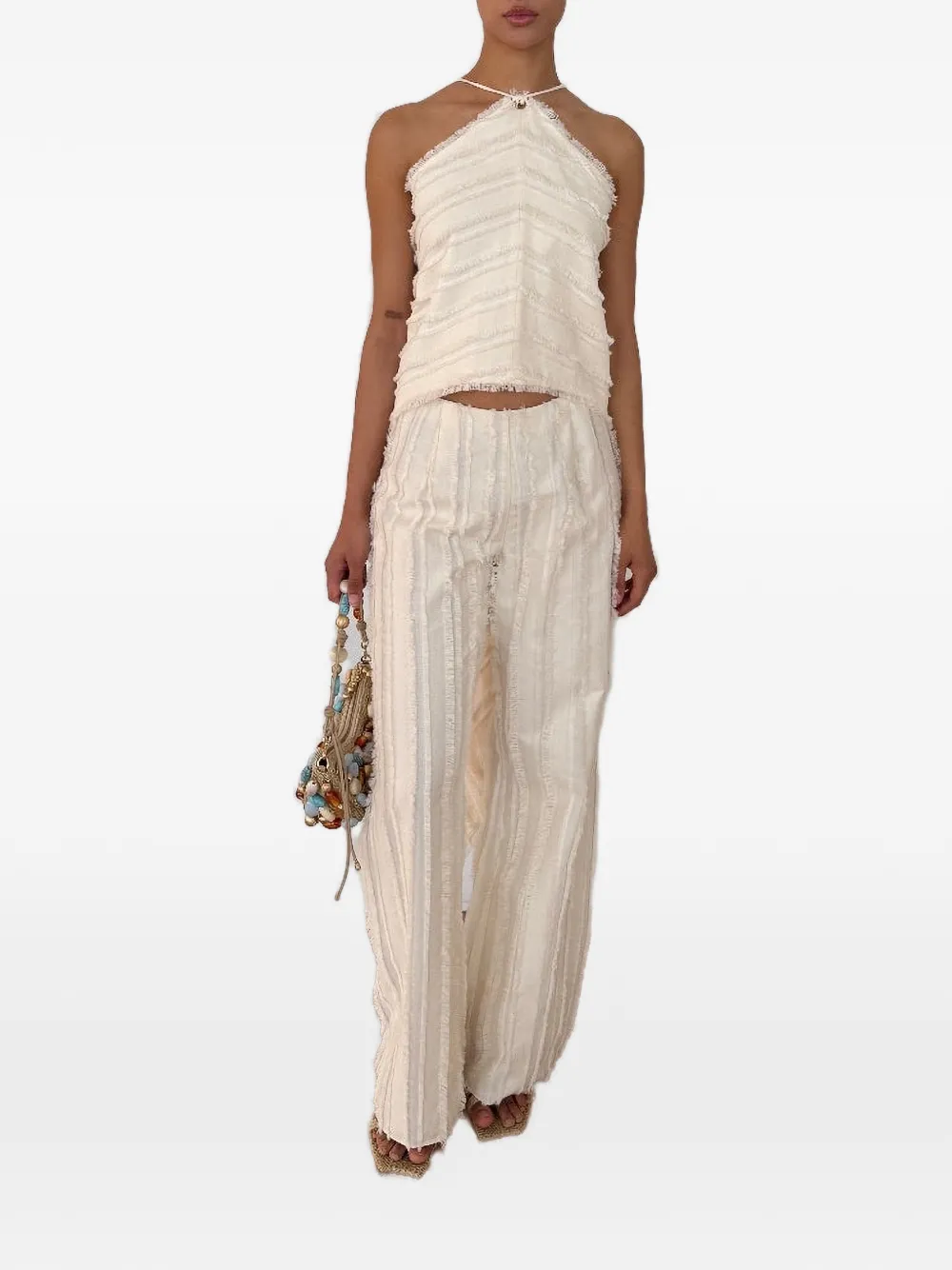 Cult Gaia Ary fringed textured-finish trousers - Toni neutri
