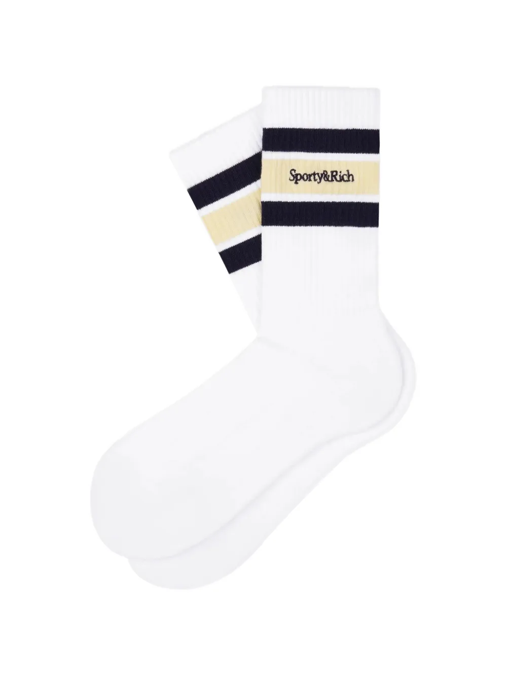 Sporty & Rich Serif logo-embroidered striped socks - Bianco