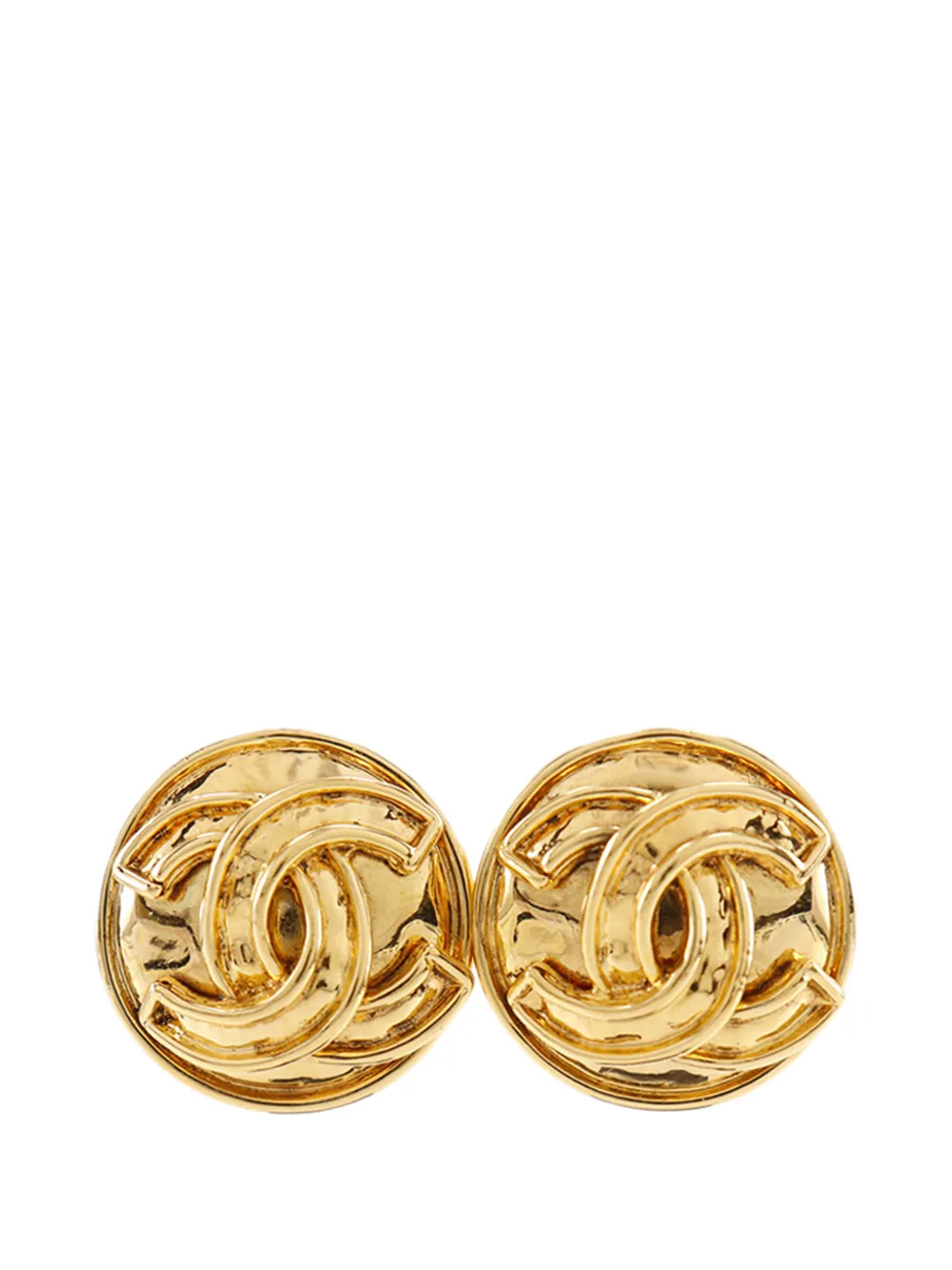 Pre-owned Chanel 1994 Cc Gold Plated Round Clip On Earrings Costume Earrings