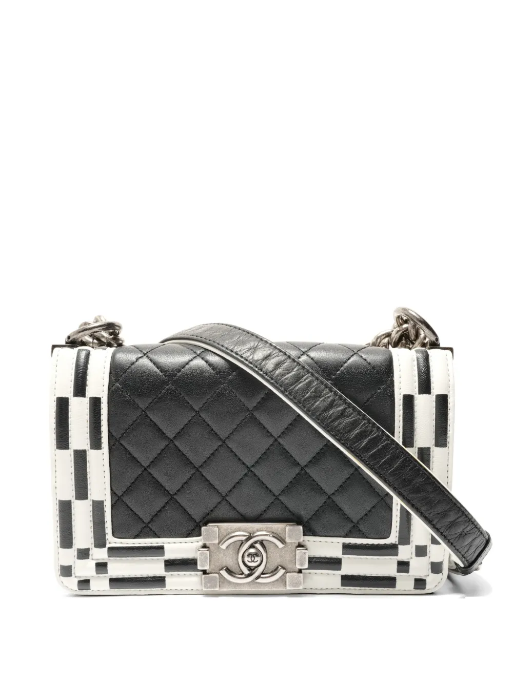Pre-owned Chanel 2014 Boy Checkerboard Shoulder Bag In Black