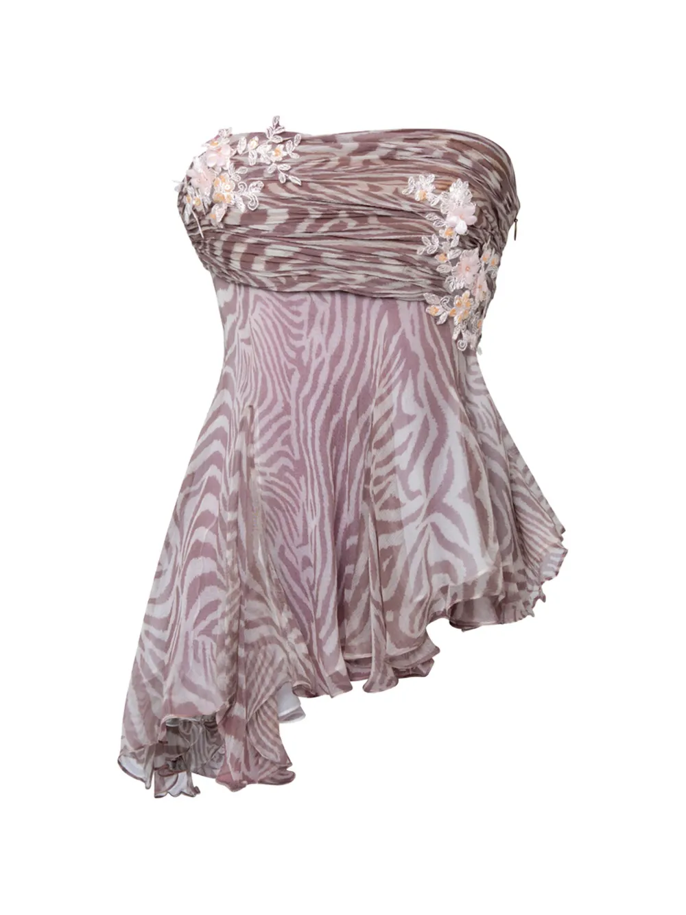 Stolen Stores zebra-print floral-appliqué tube top - Marrone