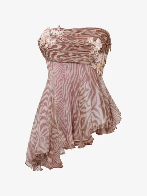 Stolen Stores zebra-print floral-appliqué tube top