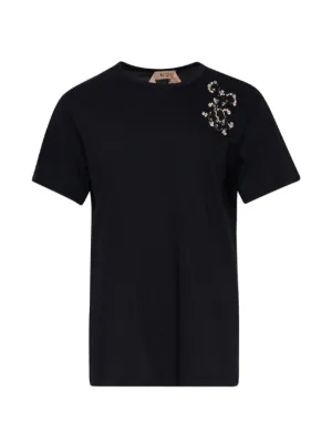 Nº21 ヌメロヴェントゥーノ ビジューカットソー　Tシャツ 38 ブラック Nº21（ヌメロ・ヴェントゥーノ）ウィメンズ Tシャツ - FARFETCH