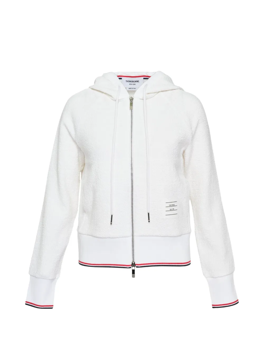 Thom Browne bouclé-knit zip-up hoodie - Bianco