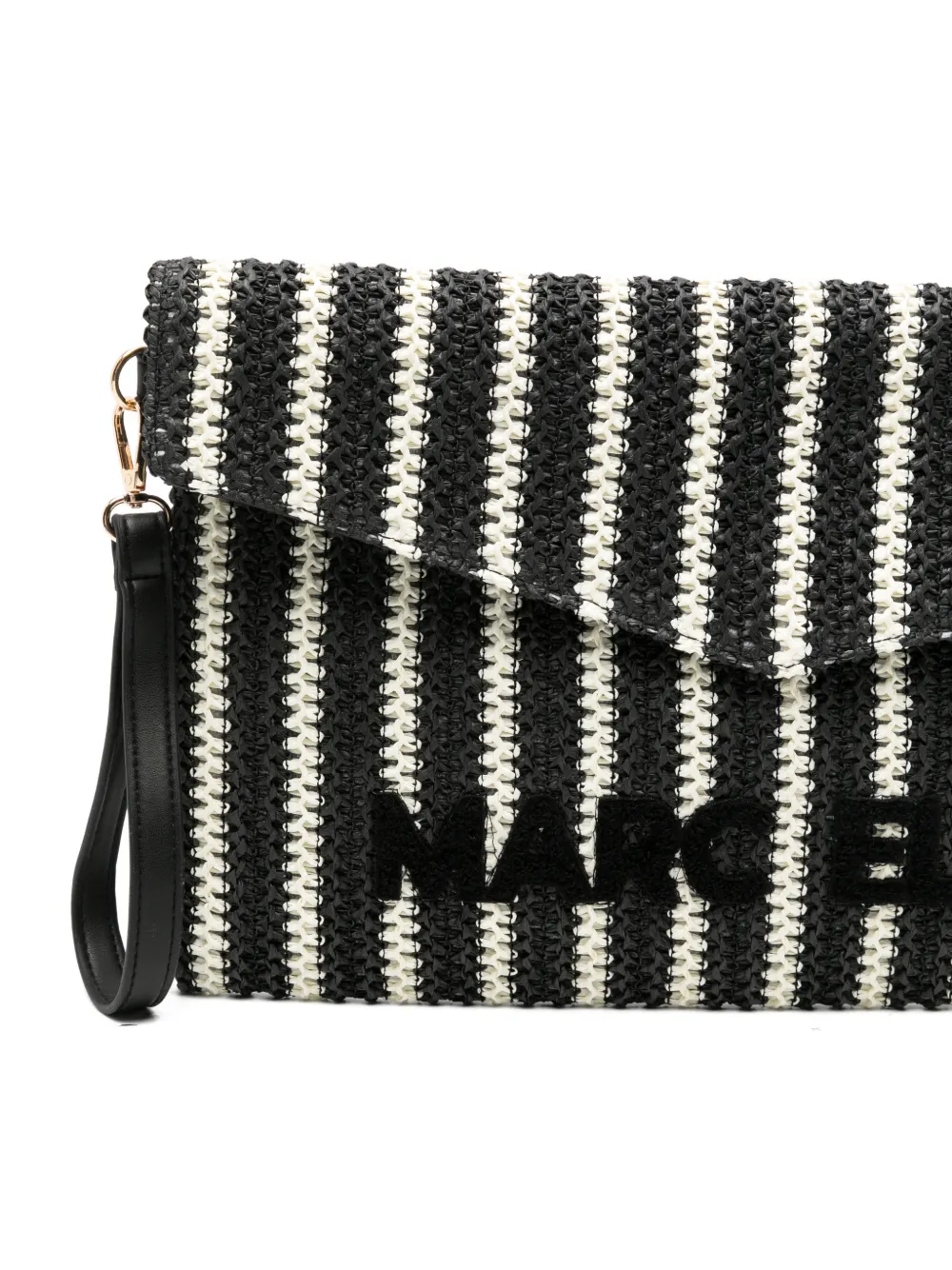 Marc Ellis Gestreepte clutch met logopatch Zwart