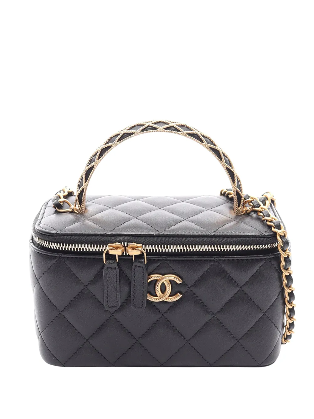 CHANEL Pre-Owned 2021-2026 Small Lambskin Top Handle Vanity Case with Chain satchel - Black