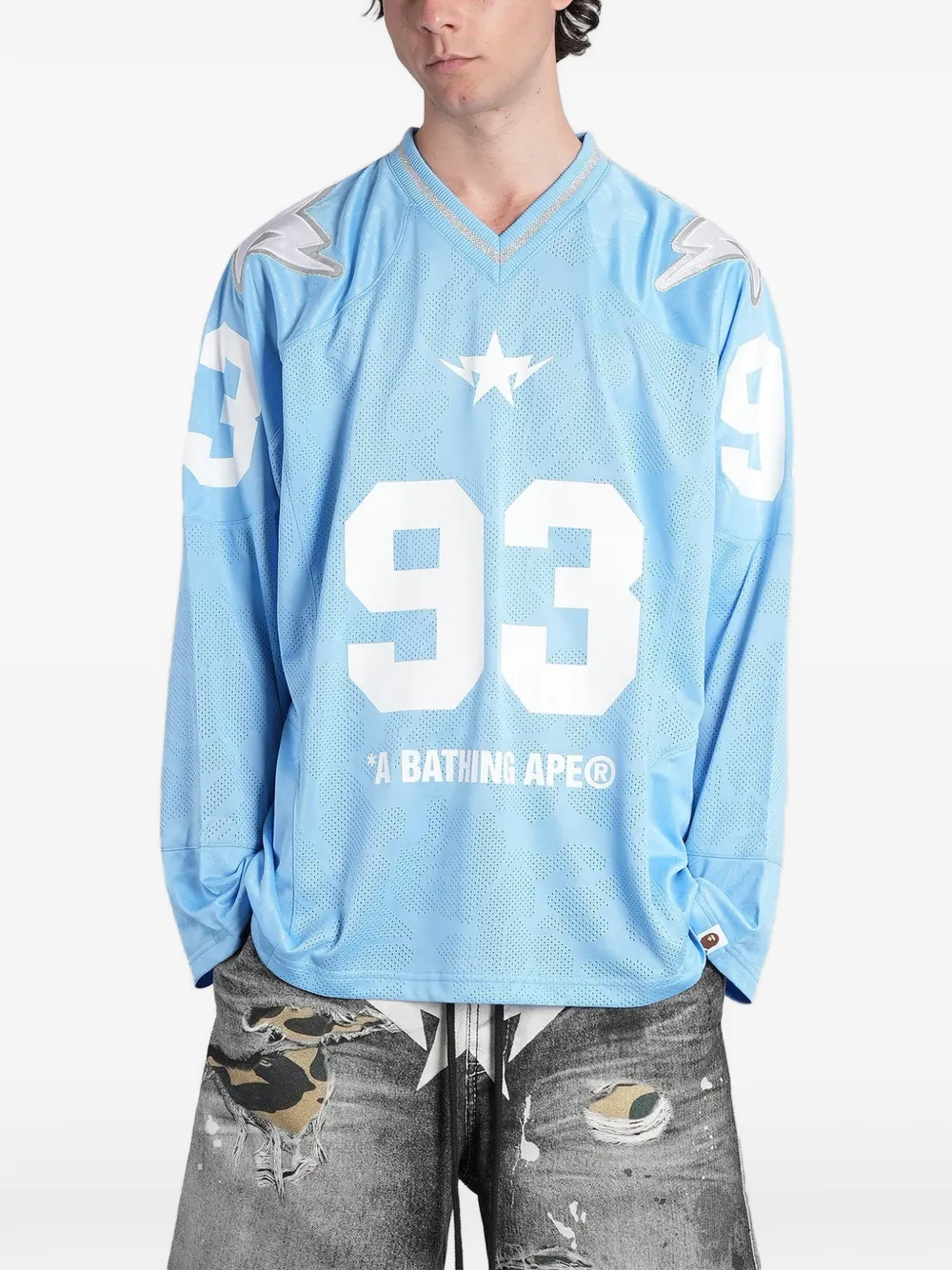 A BATHING APE® mesh logo-print long-sleeve T-shirt - Blu