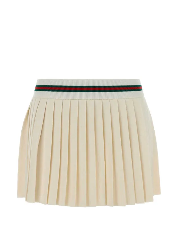 Gucci Web-stripe Pleated Skirt in White