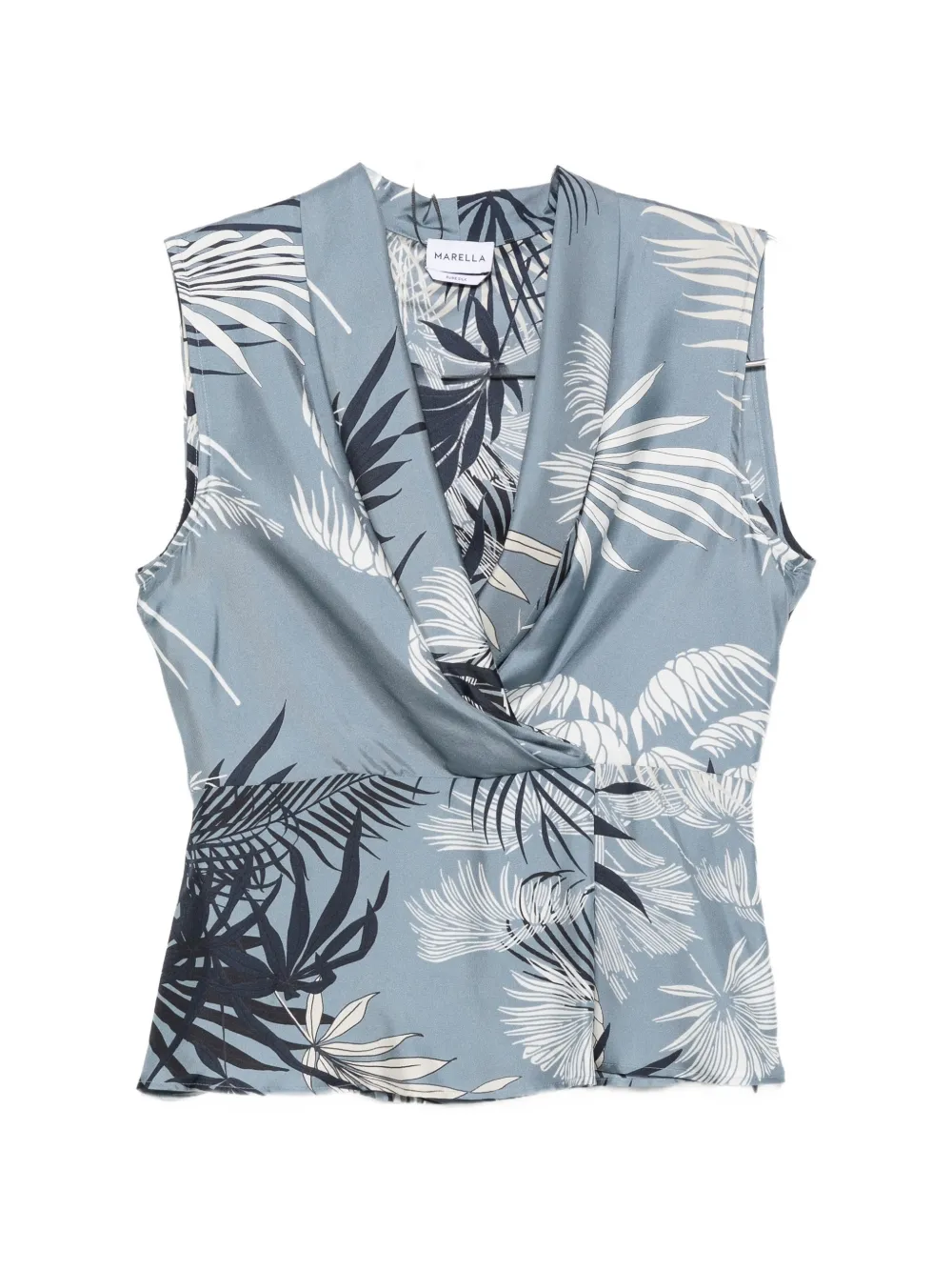 Marella leaf-print silk top - Blu