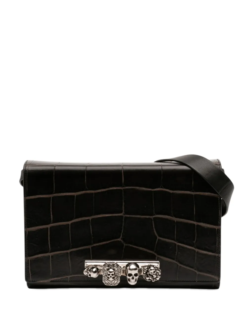 Alexander McQueen Pre-Owned 2018 Mini Croc Embossed Skull Jeweled crossbody bag - Nero