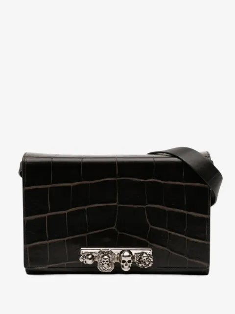 Alexander McQueen Pre-Owned 2018 Mini Croc Embossed Skull Jeweled crossbody bag