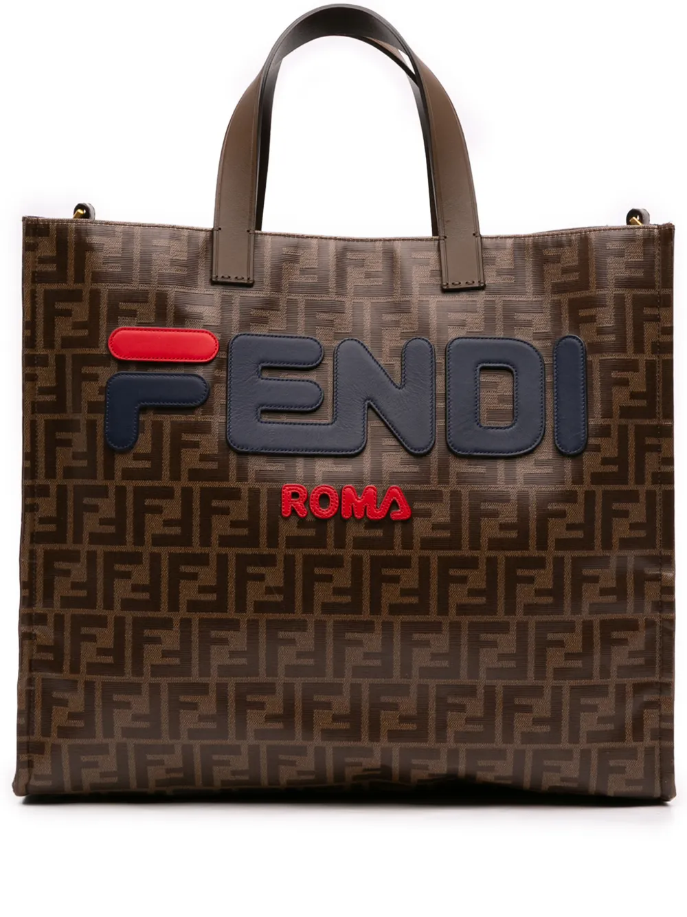 Fendi Pre-Owned 2010-2026 FILA Glazed Fabric FF 1974 Mania Shopping Tote satchel - Braun