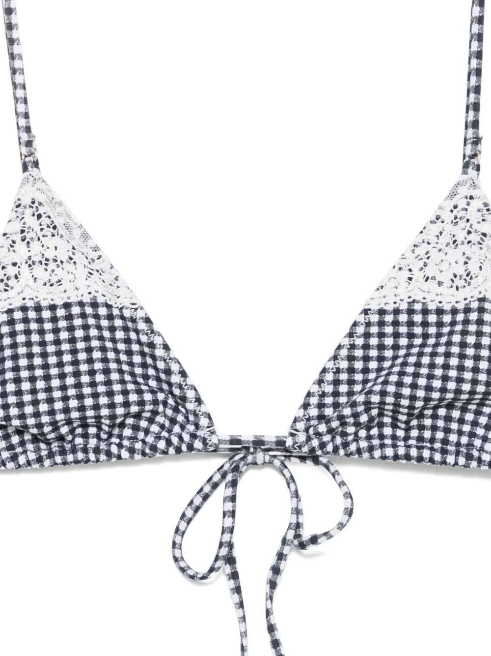 Frankies Bikinis Elena bikinitop met gingham ruit en kanten afwerking Blauw
