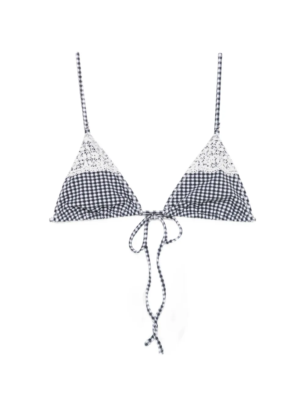 Frankies Bikinis Elena gingham lace-trim bikini top - Blau